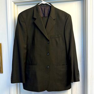 Alfani Men’s Suit. 3 button jacket, dark brown. Vented pockets, subtle weave